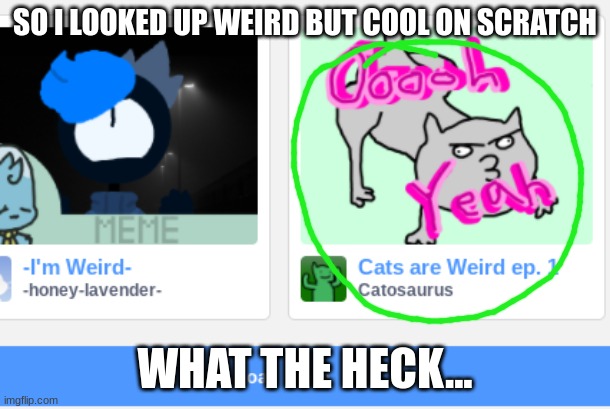 Weir cats | SO I LOOKED UP WEIRD BUT COOL ON SCRATCH; WHAT THE HECK... | image tagged in cats,weird,potato | made w/ Imgflip meme maker