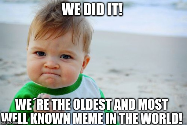 Success Kid Original | WE DID IT! WE´RE THE OLDEST AND MOST WELL KNOWN MEME IN THE WORLD! | image tagged in memes,success kid original | made w/ Imgflip meme maker