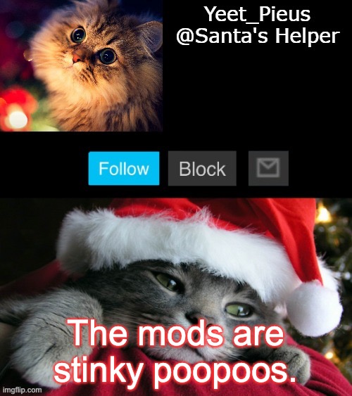 Getting Banned Speedrun Any% World Record | The mods are stinky poopoos. | image tagged in christmas announcement thanks yachi | made w/ Imgflip meme maker