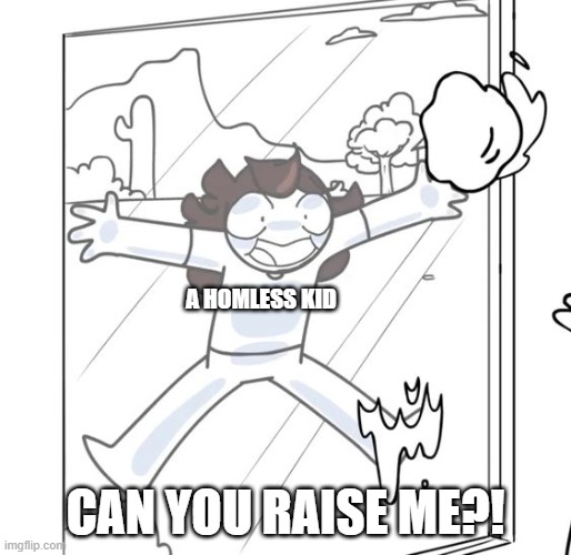 A homless kid wants to be adopted | A HOMLESS KID; CAN YOU RAISE ME?! | image tagged in jaiden begging,jaiden animations | made w/ Imgflip meme maker
