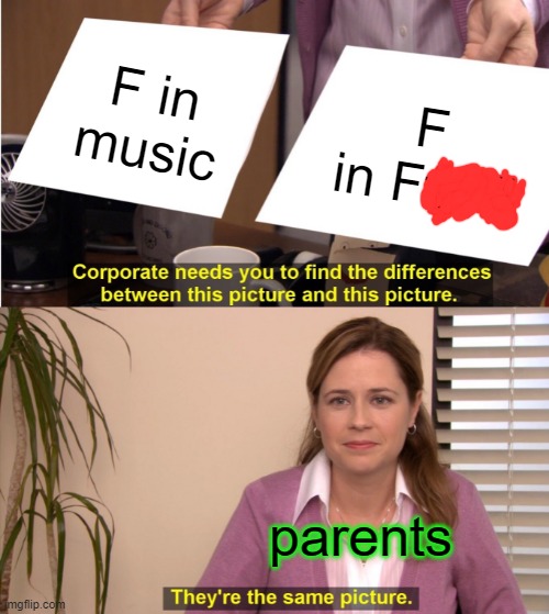 They're The Same Picture | F in music; F in F###; parents | image tagged in memes,they're the same picture | made w/ Imgflip meme maker