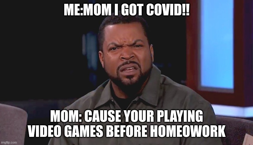BRUHHHHHH | ME:MOM I GOT COVID!! MOM: CAUSE YOUR PLAYING VIDEO GAMES BEFORE HOMEOWORK | image tagged in really ice cube | made w/ Imgflip meme maker