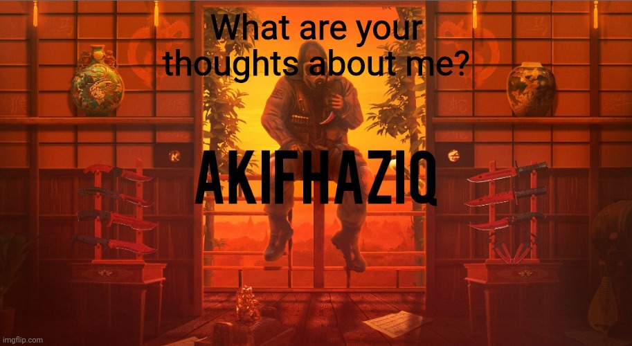 Akifhaziq CSGO template | What are your thoughts about me? | image tagged in akifhaziq csgo template | made w/ Imgflip meme maker