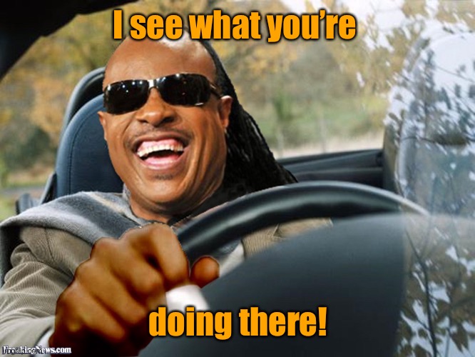 Stevie Wonder driving | I see what you’re doing there! | image tagged in stevie wonder driving | made w/ Imgflip meme maker