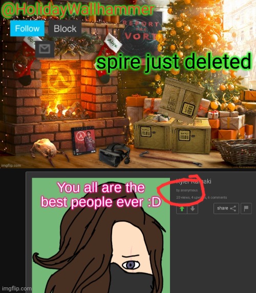 spire just deleted | image tagged in wallhammer christmas temp | made w/ Imgflip meme maker