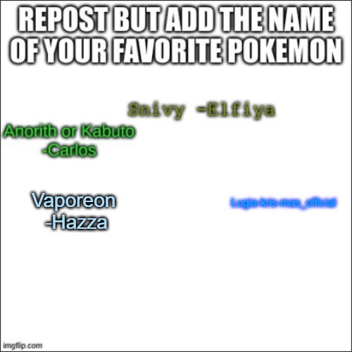 e | Vaporeon 
-Hazza | image tagged in repost,pokemon | made w/ Imgflip meme maker