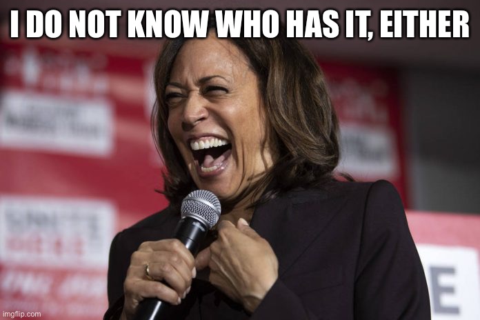 Kamala laughing | I DO NOT KNOW WHO HAS IT, EITHER | image tagged in kamala laughing | made w/ Imgflip meme maker