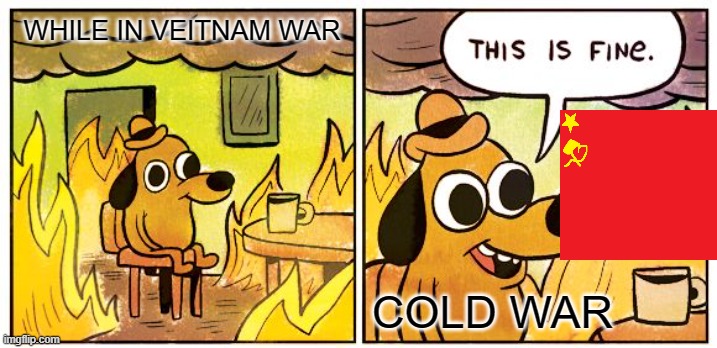 HOW COLD WAR END | WHILE IN VEITNAM WAR; COLD WAR | image tagged in memes,this is fine | made w/ Imgflip meme maker