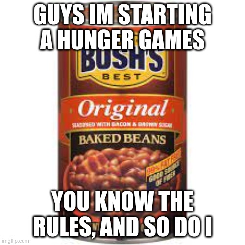 GUYS IM STARTING A HUNGER GAMES; YOU KNOW THE RULES, AND SO DO I | image tagged in im tired with having to put tags | made w/ Imgflip meme maker