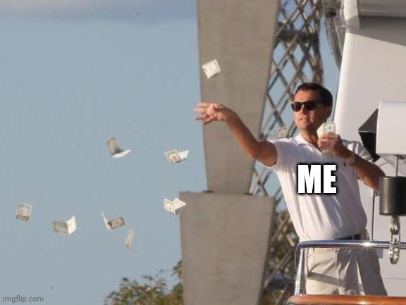 Leonardo DiCaprio throwing Money  | ME | image tagged in leonardo dicaprio throwing money | made w/ Imgflip meme maker