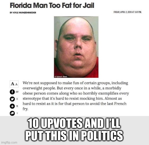 I will actually do it | 10 UPVOTES AND I’LL PUT THIS IN POLITICS | image tagged in fun | made w/ Imgflip meme maker