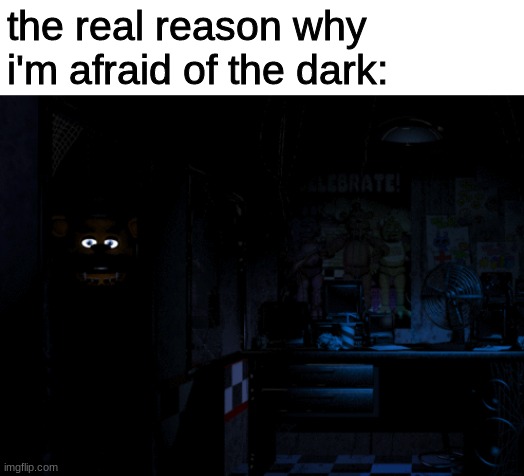 the real reason why i'm afraid of the dark: | image tagged in fnaf,five nights at freddys,five nights at freddy's | made w/ Imgflip meme maker