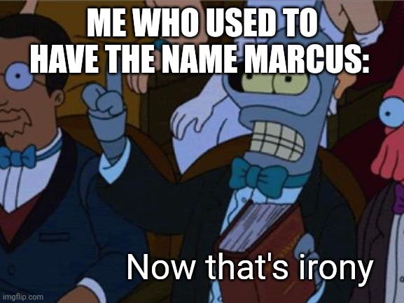 now thats irony | ME WHO USED TO HAVE THE NAME MARCUS: Now that's irony | image tagged in now thats irony | made w/ Imgflip meme maker