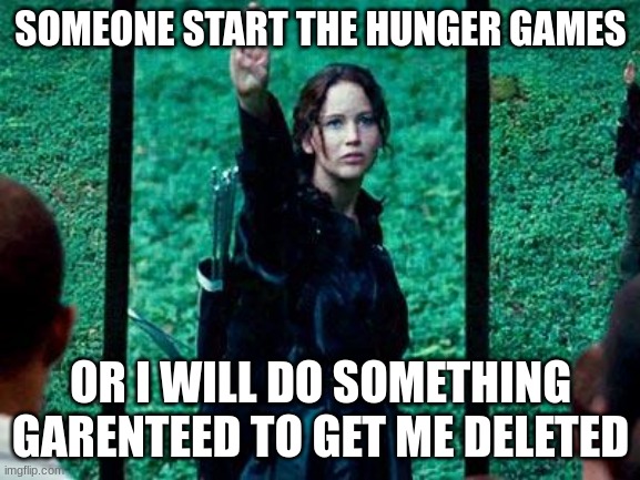 Hunger Games 2 | SOMEONE START THE HUNGER GAMES; OR I WILL DO SOMETHING GARENTEED TO GET ME DELETED | image tagged in hunger games 2 | made w/ Imgflip meme maker