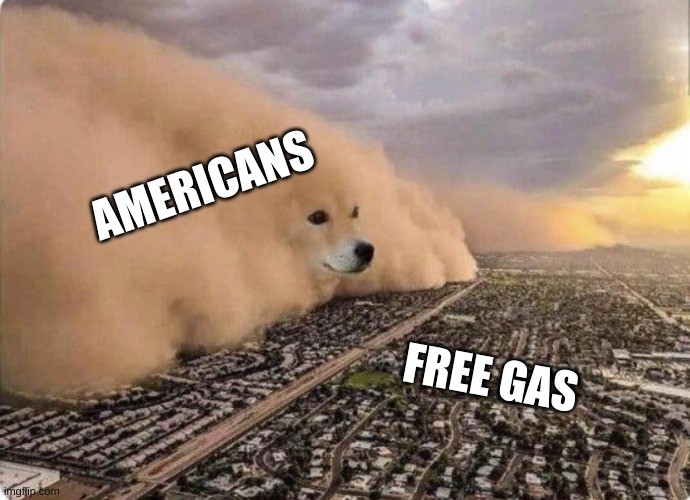 insert random title here | AMERICANS; FREE GAS | image tagged in doge cloud | made w/ Imgflip meme maker