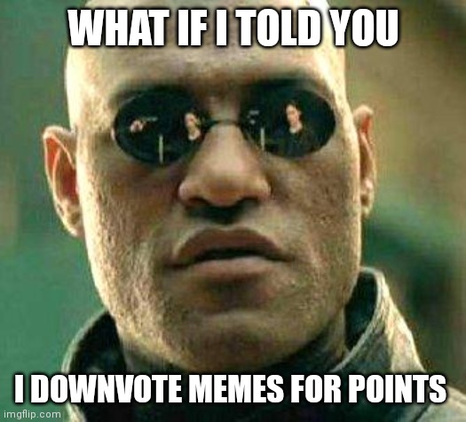 What if i told you | WHAT IF I TOLD YOU I DOWNVOTE MEMES FOR POINTS | image tagged in what if i told you | made w/ Imgflip meme maker