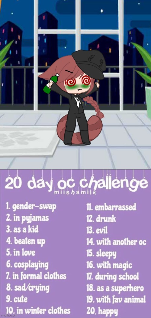 Holongi if she got drunk (I'm sorry Holongi) | image tagged in 20 day oc challenge,drunk | made w/ Imgflip meme maker