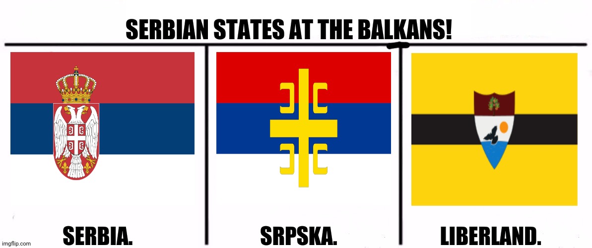 3x who would win | SERBIAN STATES AT THE BALKANS! SERBIA.                               SRPSKA.                         LIBERLAND. | image tagged in memes,serbia,kek | made w/ Imgflip meme maker