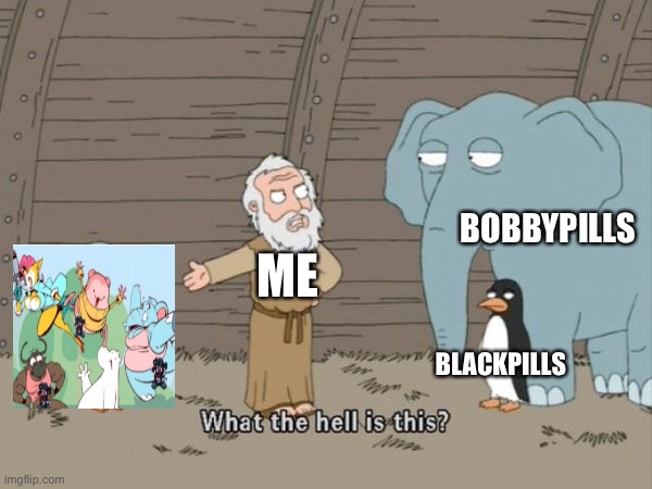 I miss before 2018 | BOBBYPILLS; ME; BLACKPILLS | image tagged in what the hell is this,blackpills,bobbypills | made w/ Imgflip meme maker
