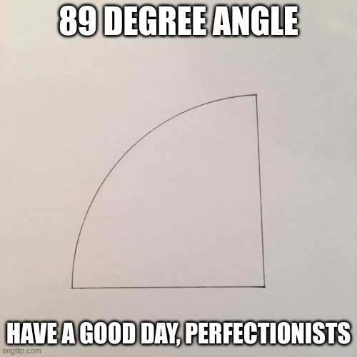 MAKE IT 90 DEGREES | 89 DEGREE ANGLE; HAVE A GOOD DAY, PERFECTIONISTS | image tagged in 89 degree angle | made w/ Imgflip meme maker