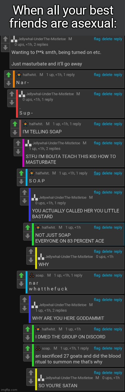 IT'S HARD OKAY (yk what else is har- GODDAMMIT NAR-) | When all your best friends are asexual: | made w/ Imgflip meme maker