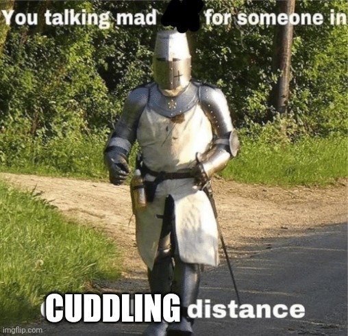 You talking mad shit for someone in crusading distance | CUDDLING | image tagged in you talking mad shit for someone in crusading distance | made w/ Imgflip meme maker