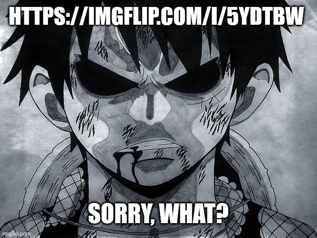 https://imgflip.com/i/5ydtbw | HTTPS://IMGFLIP.COM/I/5YDTBW; SORRY, WHAT? | image tagged in luffy menacing | made w/ Imgflip meme maker