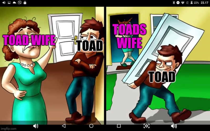 All creddit go to be amazed a youtuber ( dont ever cheat on toad ) | TOADS WIFE; TOAD; TOAD WIFE; TOAD | image tagged in smg4 | made w/ Imgflip meme maker