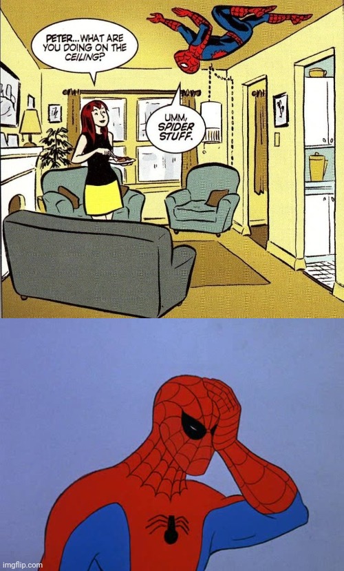 Spider-Man ceiling | image tagged in spider-man face palm,spider-man,memes,comics/cartoons,comics,ceiling | made w/ Imgflip meme maker