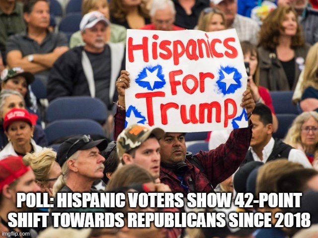 There's a reason Democrats have to cheat to win elections, and import illegal voters. | POLL: HISPANIC VOTERS SHOW 42-POINT SHIFT TOWARDS REPUBLICANS SINCE 2018 | image tagged in 2022,election fraud,hispanic | made w/ Imgflip meme maker