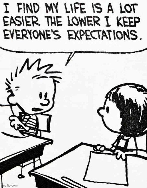 Words of Wisdom from Calvin | image tagged in memes,funny,calvin and hobbes,meme,expectations,life | made w/ Imgflip meme maker