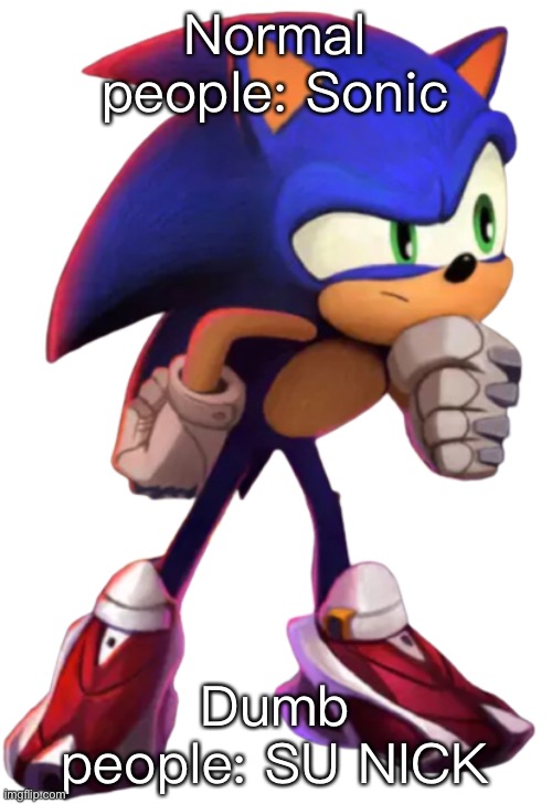 Sonic thinks (transparent) | Normal people: Sonic; Dumb people: SU NICK | image tagged in sonic thinks transparent | made w/ Imgflip meme maker
