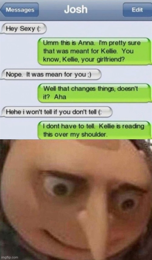 oops- | image tagged in gru meme,uh oh gru,oh no cat,funny texts,cheating,distracted boyfriend | made w/ Imgflip meme maker