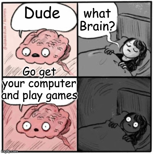 Brain Before Sleep | what Brain? Dude; Go get your computer and play games | image tagged in brain before sleep | made w/ Imgflip meme maker