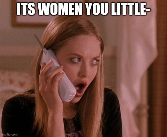 karen from mean girls | ITS WOMEN YOU LITTLE- | image tagged in karen from mean girls | made w/ Imgflip meme maker