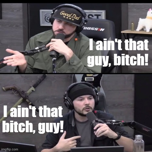 Best interview ever! | I ain't that guy, bitch! I ain't that bitch, guy! | image tagged in memes | made w/ Imgflip meme maker