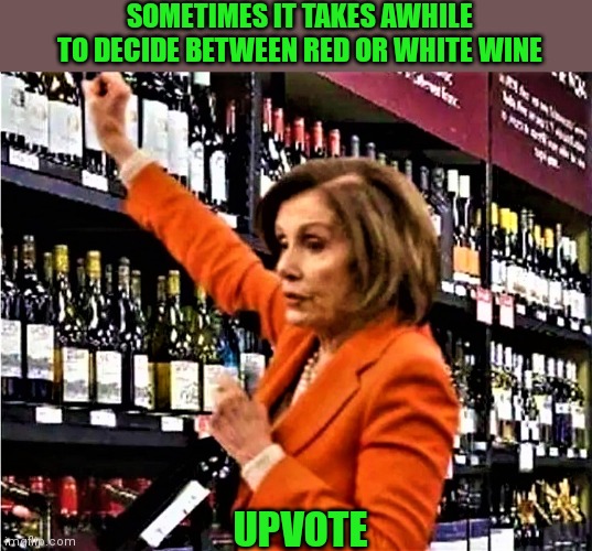 SOMETIMES IT TAKES AWHILE TO DECIDE BETWEEN RED OR WHITE WINE UPVOTE | made w/ Imgflip meme maker