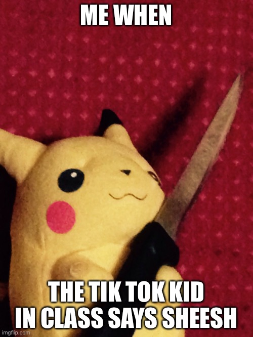 PIKACHU learned STAB! | ME WHEN; THE TIK TOK KID IN CLASS SAYS SHEESH | image tagged in pikachu learned stab | made w/ Imgflip meme maker