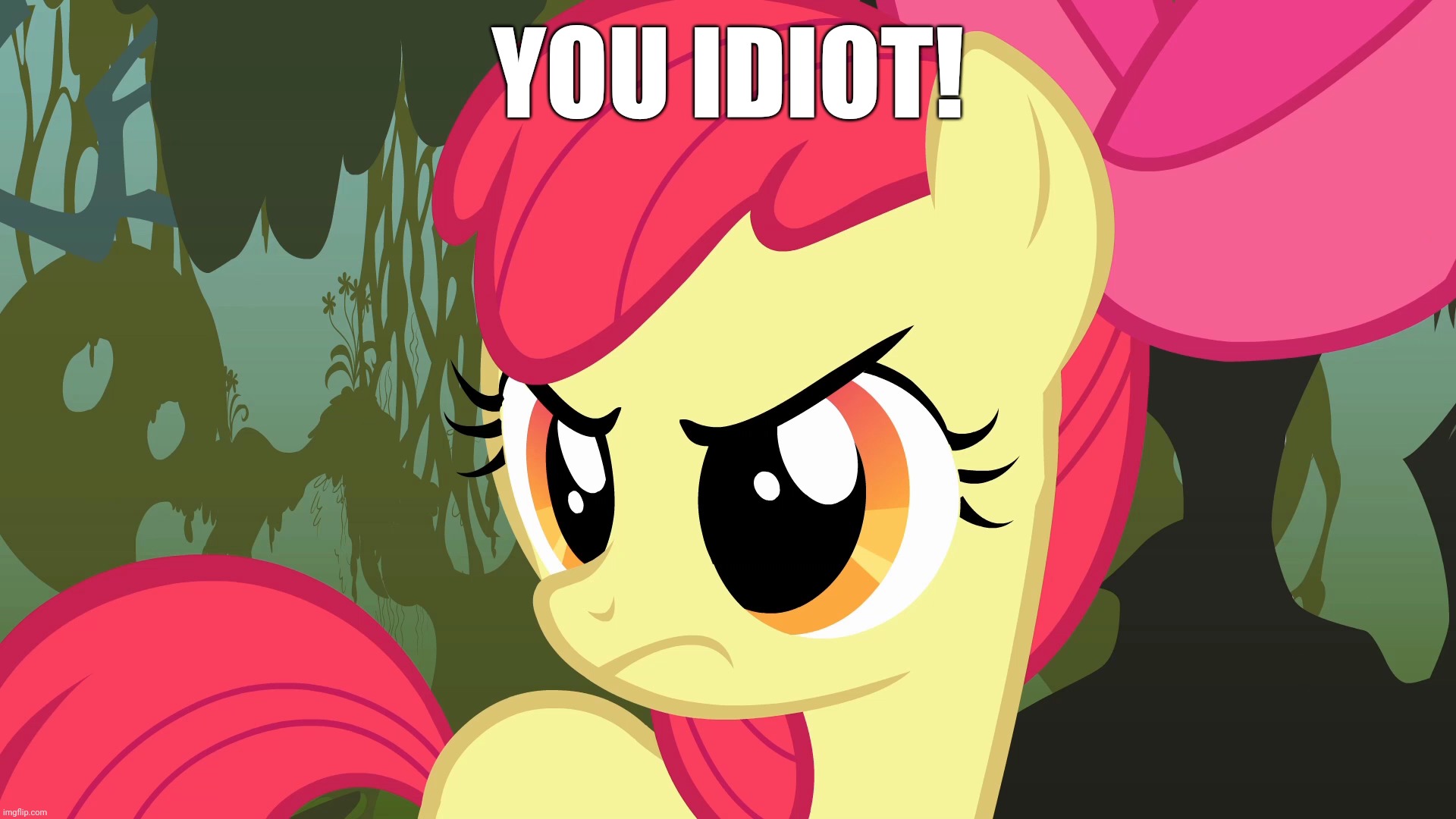 PissedBloom (MLP) | YOU IDIOT! | image tagged in pissedbloom mlp | made w/ Imgflip meme maker