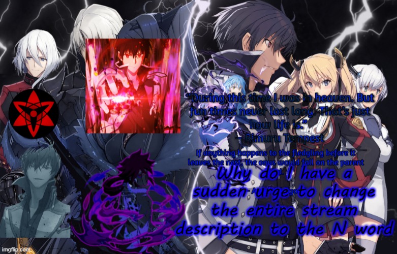 Illumina very high effort temp | Why do I have a sudden urge to change the entire stream description to the N word | image tagged in illumina very high effort temp | made w/ Imgflip meme maker