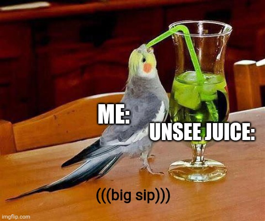 Big Sip | ME: UNSEE JUICE: (((big sip))) | image tagged in big sip | made w/ Imgflip meme maker