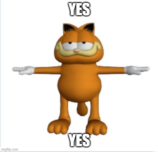 garfield t-pose | YES YES | image tagged in garfield t-pose | made w/ Imgflip meme maker