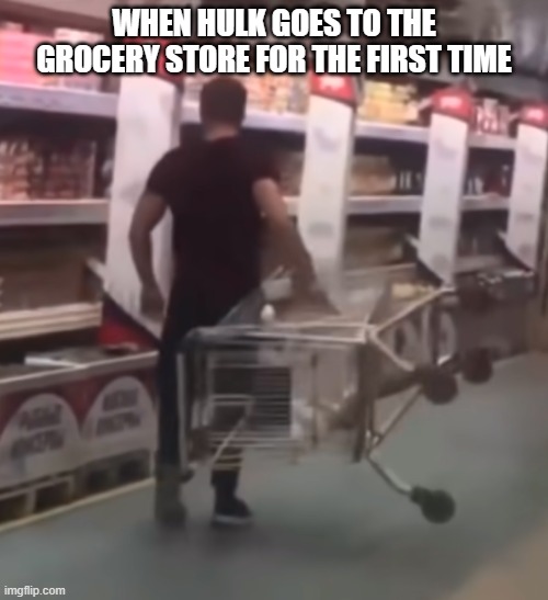 hulk goes to the grocery store | WHEN HULK GOES TO THE GROCERY STORE FOR THE FIRST TIME | image tagged in hulk | made w/ Imgflip meme maker