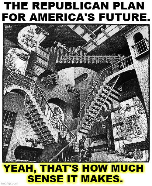 THE REPUBLICAN PLAN 
FOR AMERICA'S FUTURE. YEAH, THAT'S HOW MUCH 
SENSE IT MAKES. | image tagged in gop,republican,no,future,plans | made w/ Imgflip meme maker