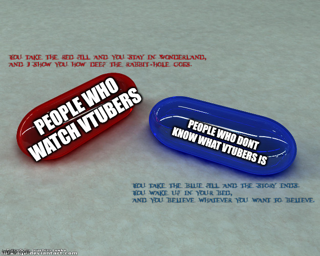 red or blue | PEOPLE WHO WATCH VTUBERS; PEOPLE WHO DONT KNOW WHAT VTUBERS IS | image tagged in vtuber | made w/ Imgflip meme maker