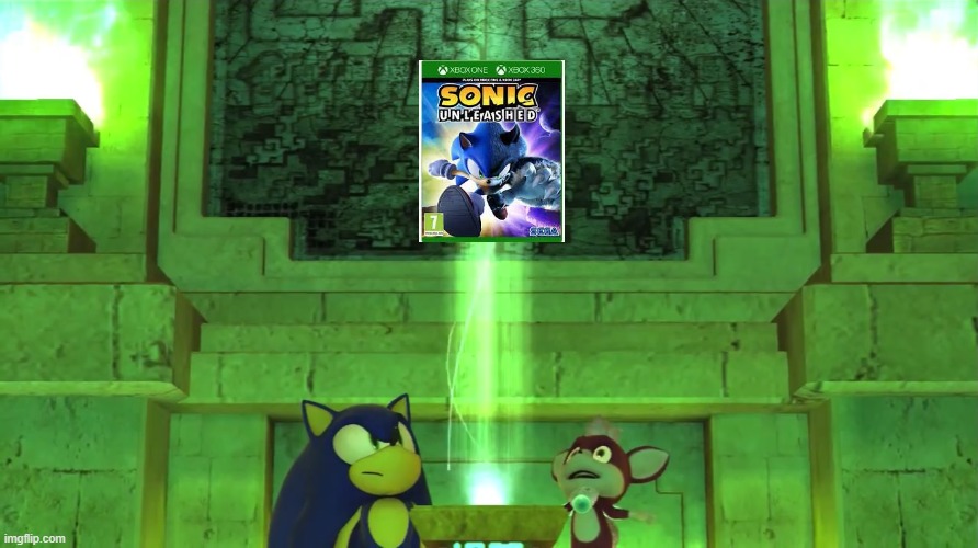 OMG GUYS GREATEST SONIC GAME EVUH! | image tagged in sonic and chip go to the sonic unleashed shrine | made w/ Imgflip meme maker