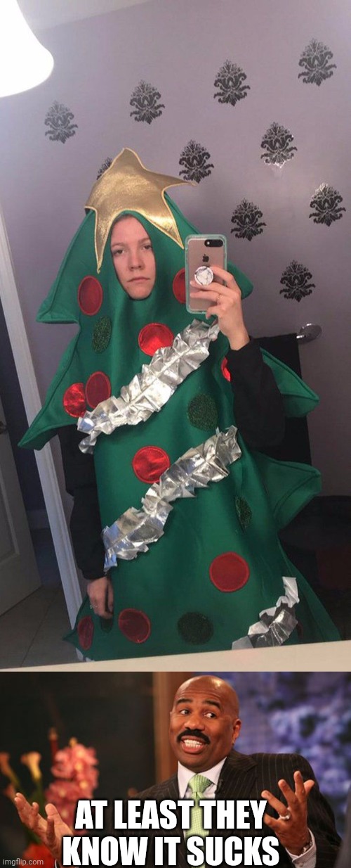 THE LOOK OF FAILURE | AT LEAST THEY KNOW IT SUCKS | image tagged in memes,steve harvey,christmas tree,cosplay,cosplay fail | made w/ Imgflip meme maker