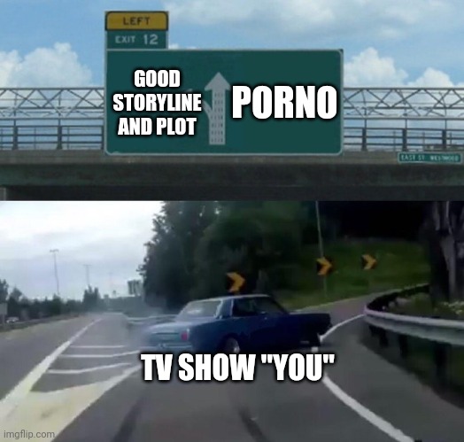 Car Drift Meme | PORNO; GOOD STORYLINE AND PLOT; TV SHOW "YOU" | image tagged in car drift meme,you,netflix,funny,funny memes | made w/ Imgflip meme maker