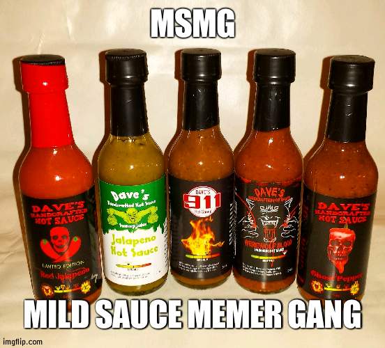 This makes sense | MSMG; MILD SAUCE MEMER GANG | image tagged in dave's handcrafted hot sauce promo | made w/ Imgflip meme maker