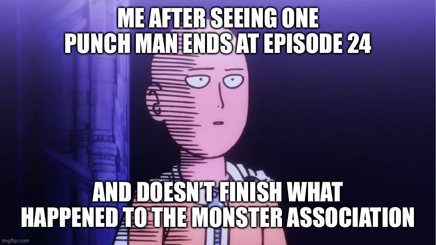 They’re hopefully going to make a season 3 season 2 came out 3 years and 4 months after season 1 | ME AFTER SEEING ONE PUNCH MAN ENDS AT EPISODE 24; AND DOESN’T FINISH WHAT HAPPENED TO THE MONSTER ASSOCIATION | image tagged in saitama ok | made w/ Imgflip meme maker